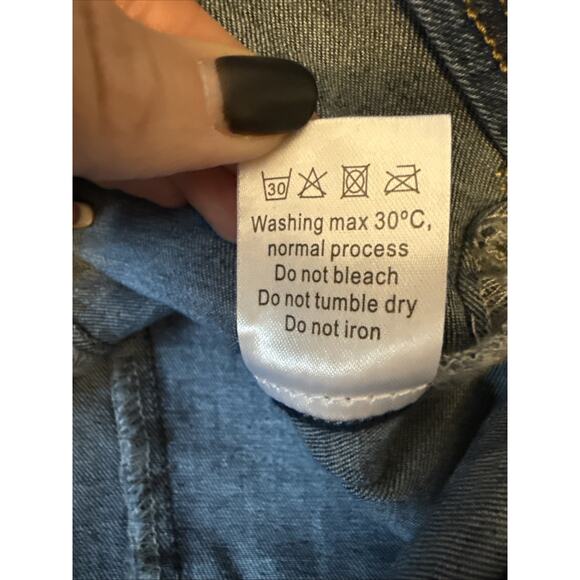 Emerson Lang NWT Women's XL Blue Denim Crop Vest Y2K Western Rodeo Cowgirl Boho - Picture 8 of 11